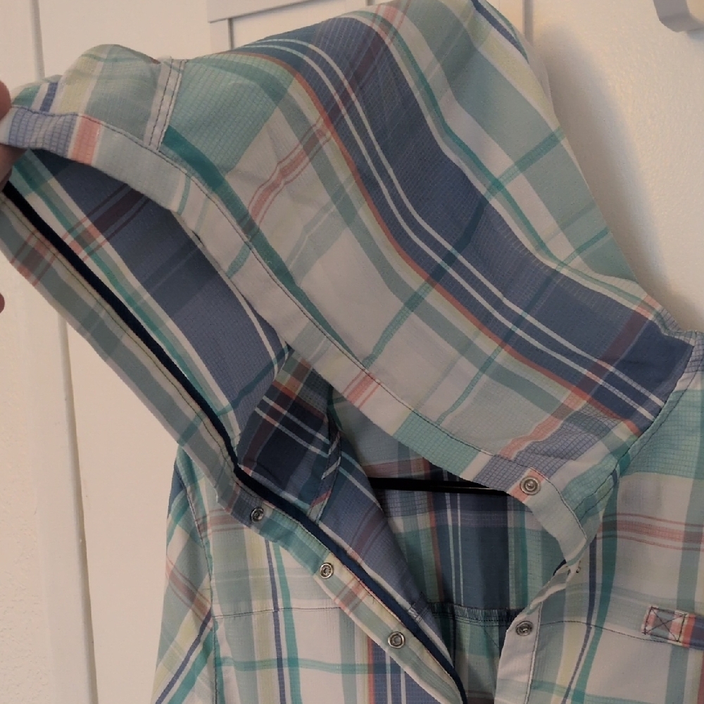 Coolibar Plaid Hoodie - Blue, Green, Pink - Picture 5 of 5